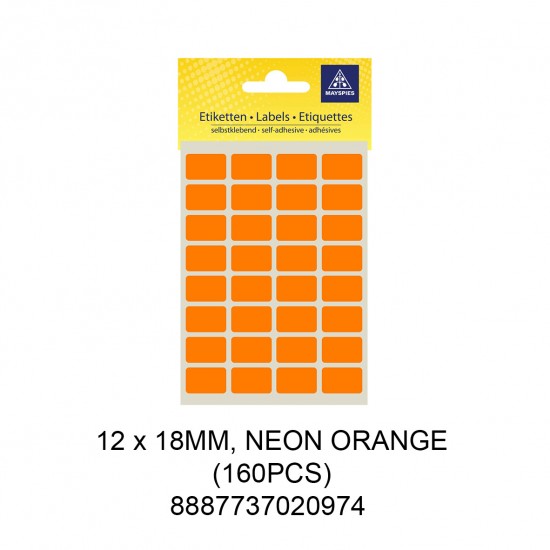 MAYSPIES MS-12X18MM COLOUR LABEL / 5 SHEETS/PKT / 160PCS / 12X18MM NEON ORANGE